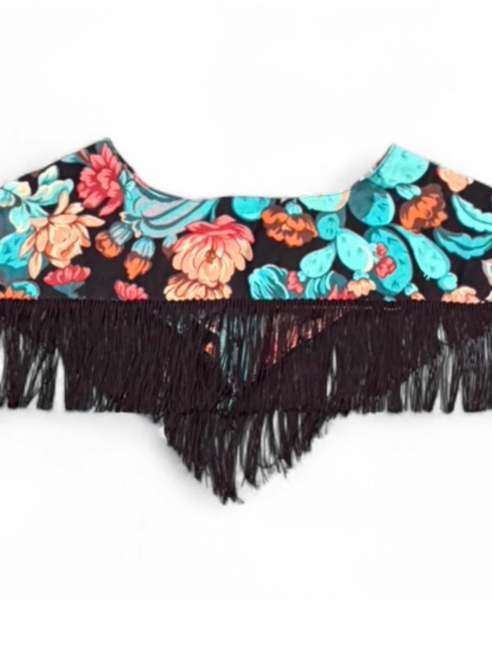 Vintage Western Fringe Floral Capelet/Shoulder Shawl-Festival Boho Cowgirl Chic - Picture 3 of 10